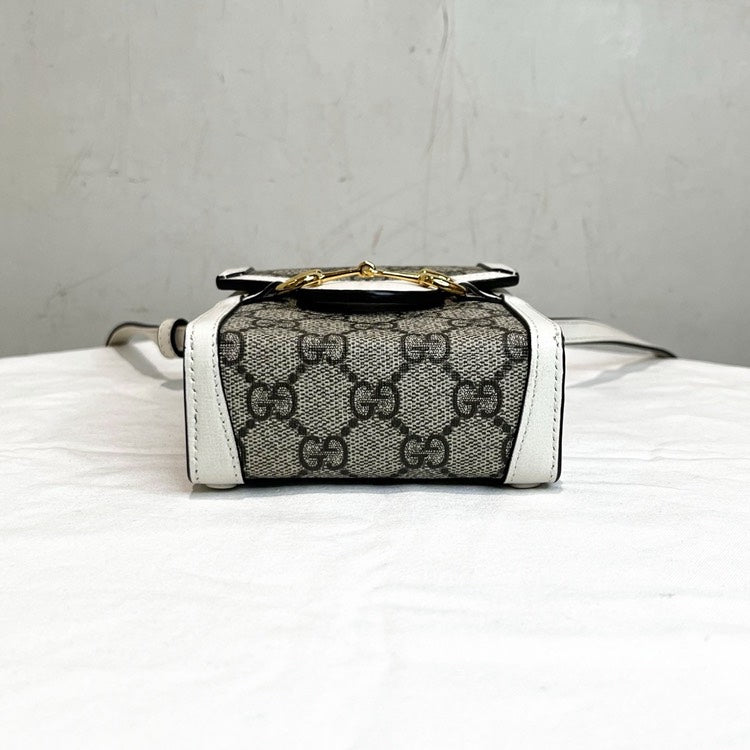Gucci Monogram Beige Leather Phone Case Bag White Trim