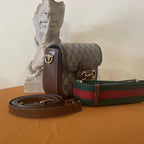 Gucci Horsebit 1955 Beige Brown Canvas Leather Shoulder Bag Medium