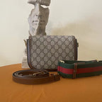 Gucci Horsebit 1955 Beige Brown Canvas Leather Shoulder Bag Medium