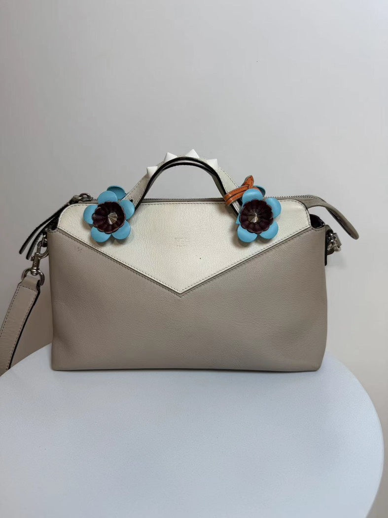 Fendi By The Way Beige Leather Flower Applique Handbag Medium