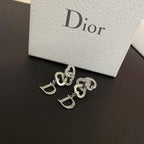 Dior Silver Crystal Dangle Heart Earrings