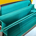 Fendi Zucca Teal Brown Leather Canvas Zippy Long Wallet