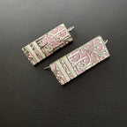 Dior Monogram Pink Enamel Post Earrings Rectangular Silver Tone