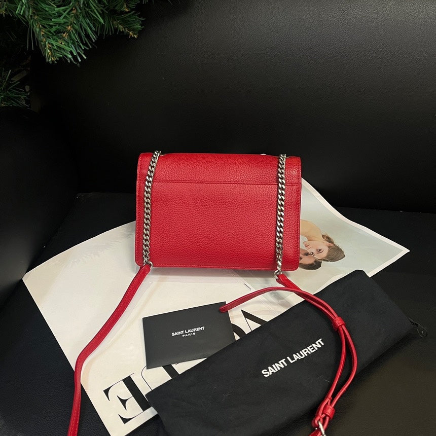 Saint Laurent YSL Red Silver Crossbody Bag