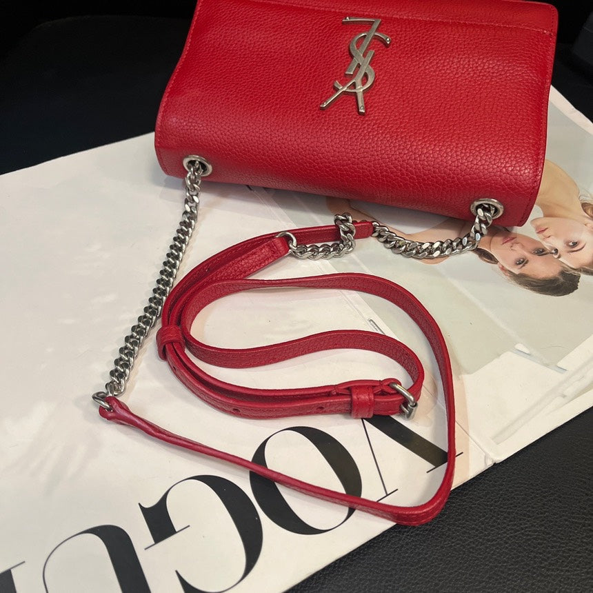 Saint Laurent YSL Red Silver Crossbody Bag