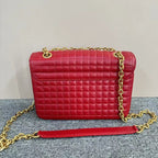 Celine Classic Red Quilted Leather Chain Shoulder Bag Medium
