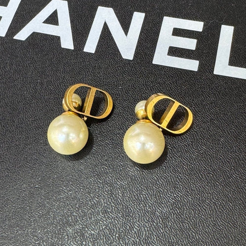 Dior Gold Pearl Logo Earrings