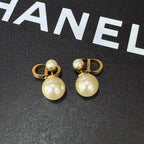Dior Gold Pearl Logo Earrings