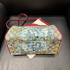 Gucci Boston Floral Print Canvas Handbag Red Trim Medium