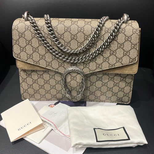 Gucci Dionysus Beige GG Supreme Canvas Shoulder Bag 29.5x22x7