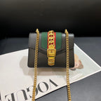 Gucci Sylvie Mini Black Leather Green Red Web Chain Bag 19x14x7.5 cm