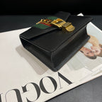 Gucci Sylvie Mini Black Leather Green Red Web Chain Bag 19x14x7.5 cm