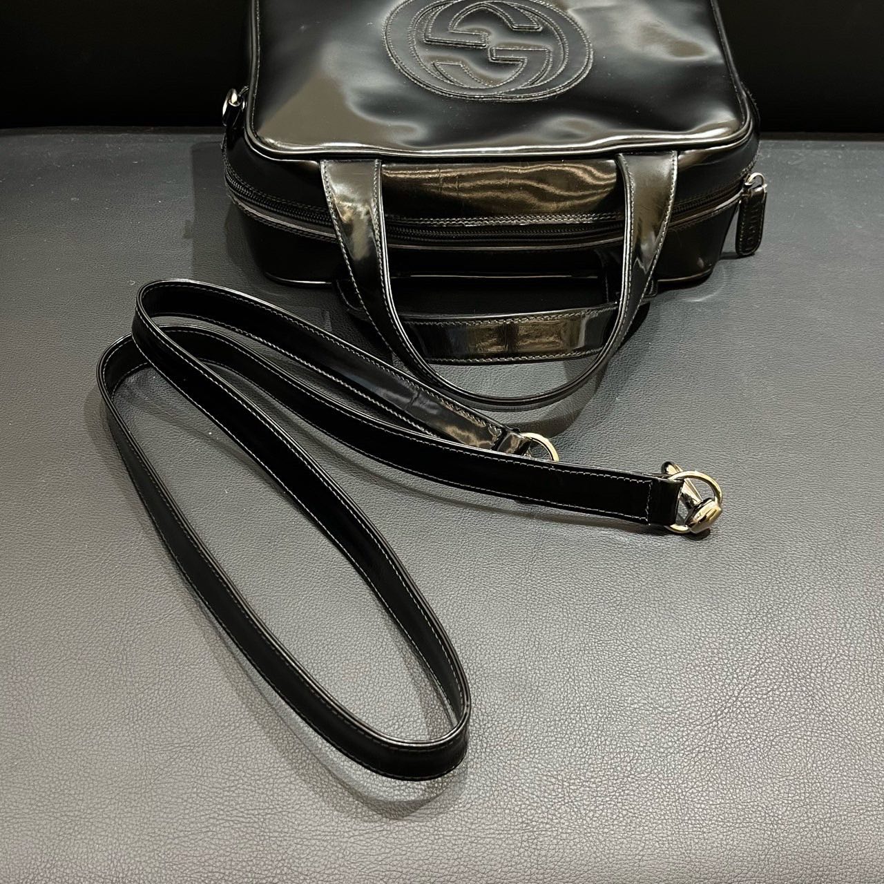 Gucci Black Leather Handbag 27x19x10