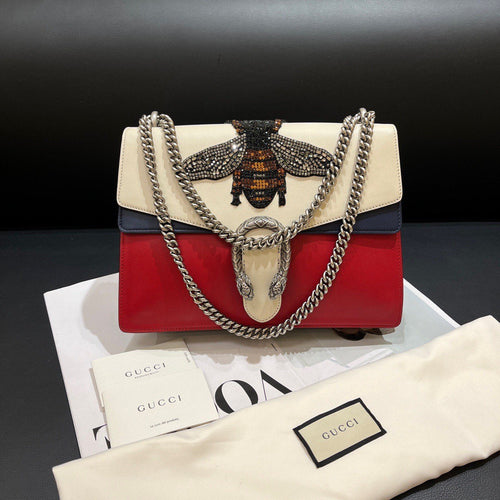 Gucci Dionysus Multicolor Leather Bee Embellished Shoulder Bag Medium