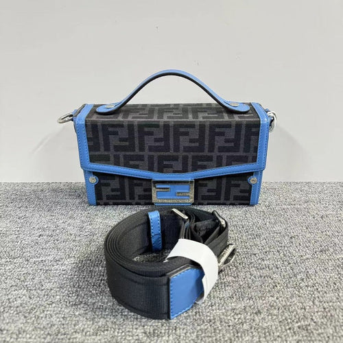 Fendi Kan I Black Blue Canvas Shoulder Bag