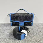Fendi Kan I Black Blue Canvas Shoulder Bag