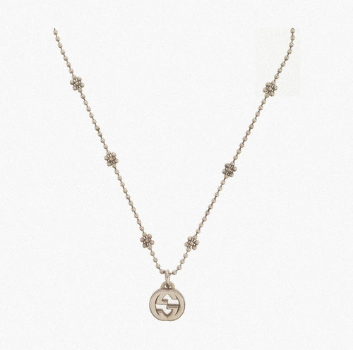 Gucci 925 Silver Logo Pendant Necklace Silver