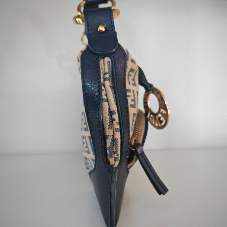 Fendi Zucchino Canvas Baguette Bag Blue and Beige