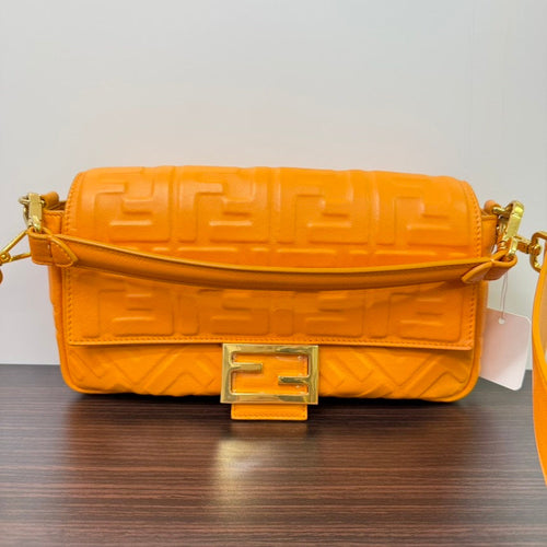 Fendi Zucca Orange Leather Baguette 2way Bag