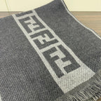 Fendi Gray Wool Logo Scarf