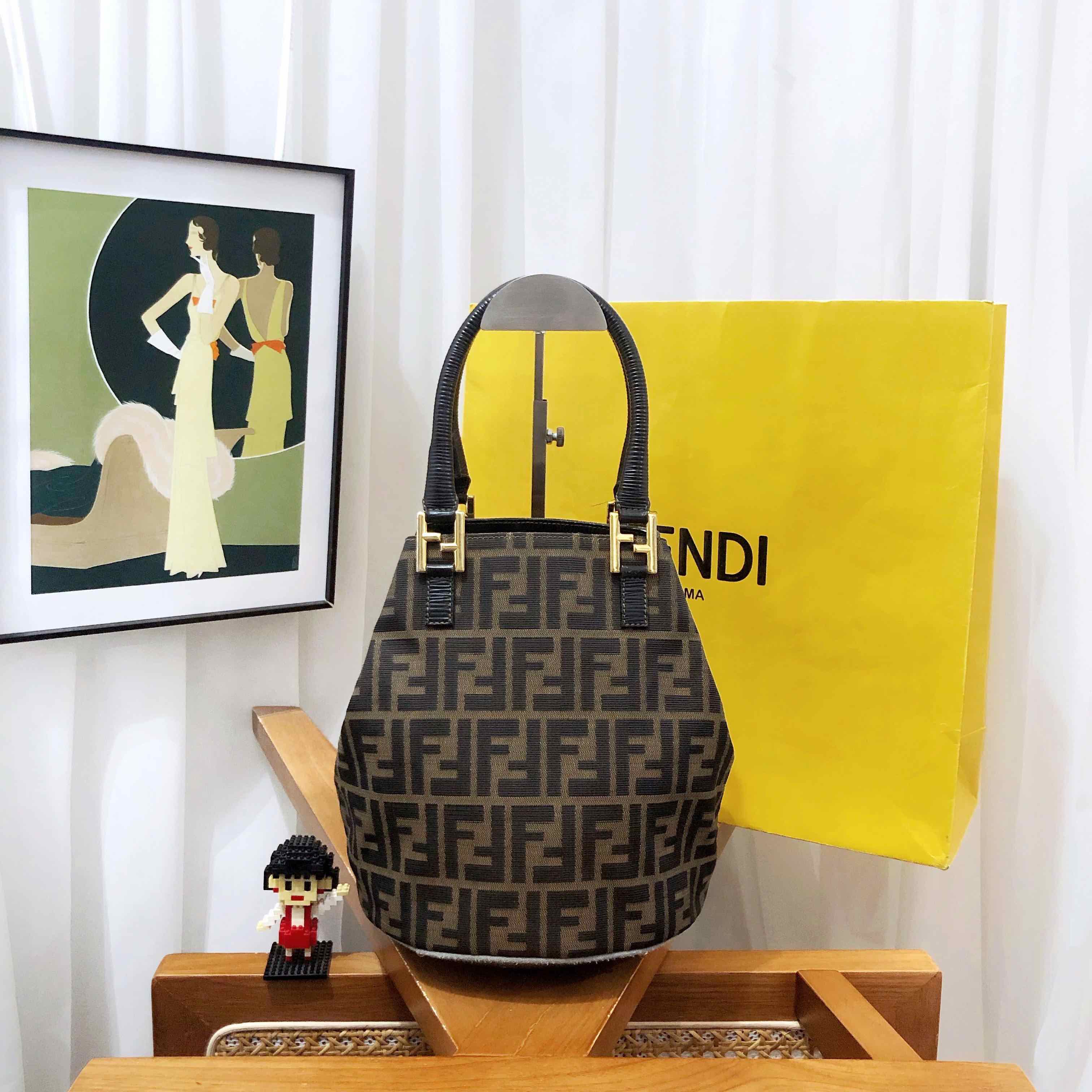 Fendi Vintage Zucca Canvas Bucket Bag Brown