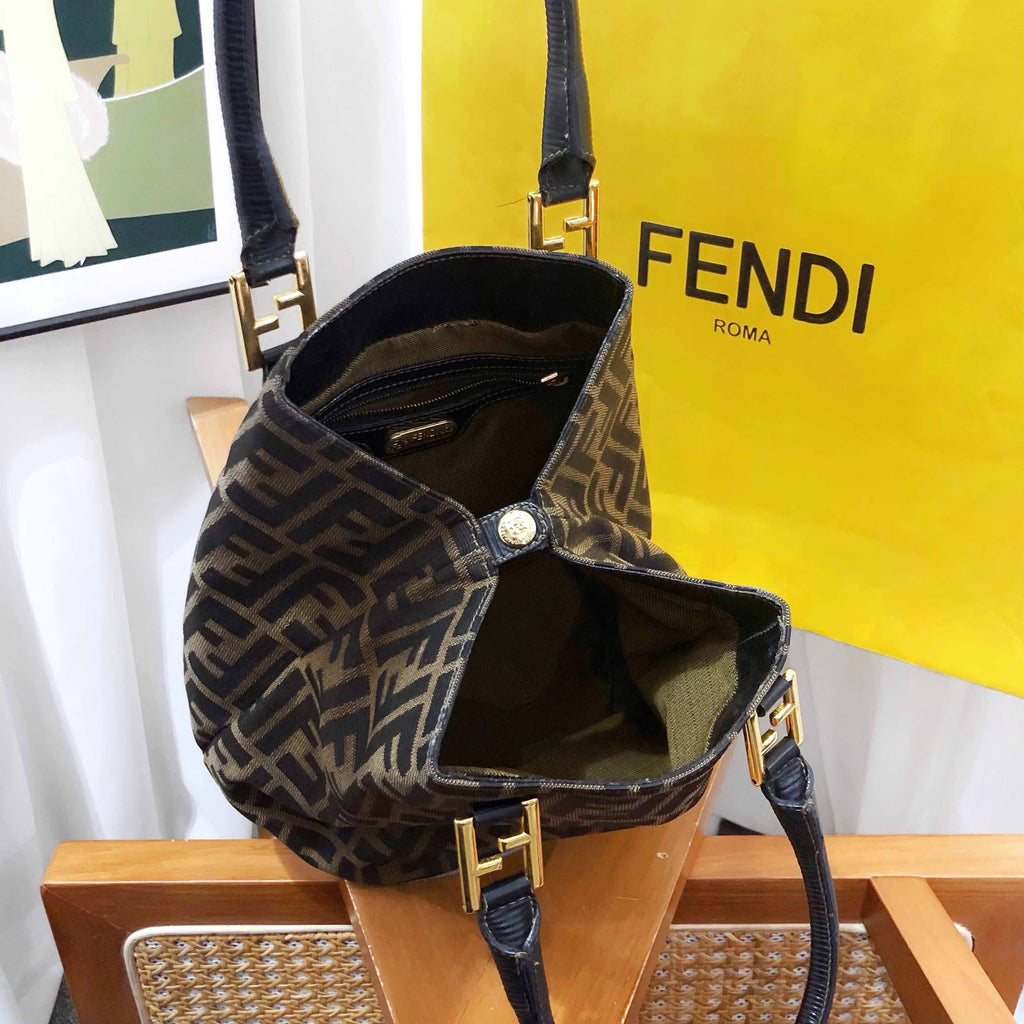 Fendi Vintage Zucca Canvas Bucket Bag Brown