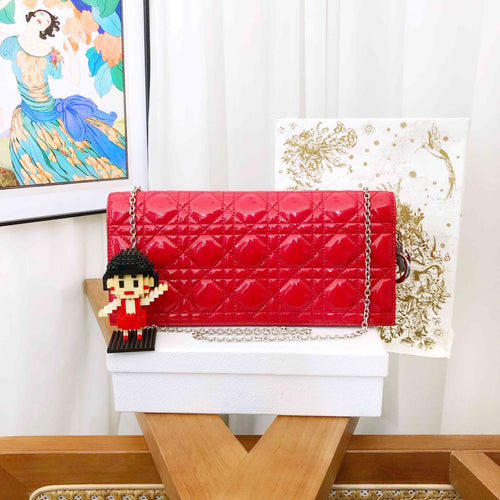 dior lady dior red wallet on chain