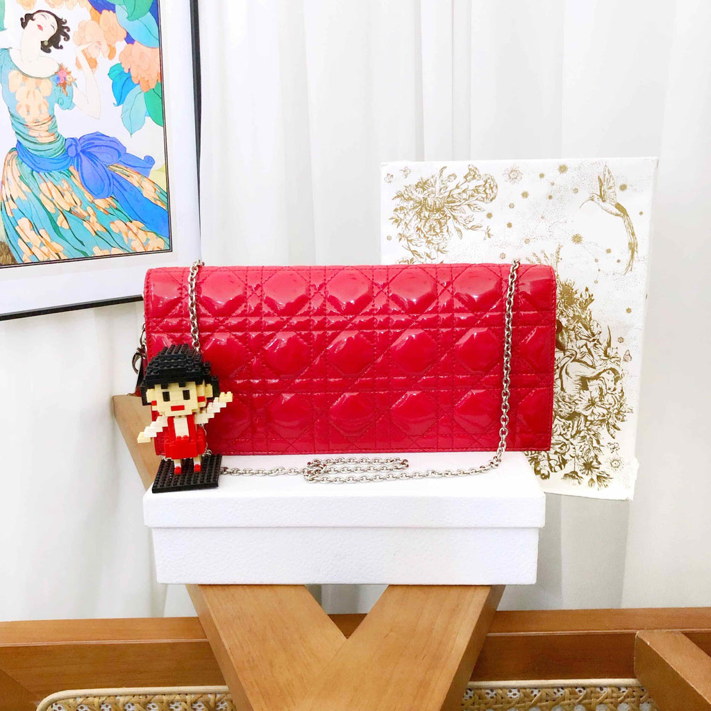 dior lady dior red wallet on chain