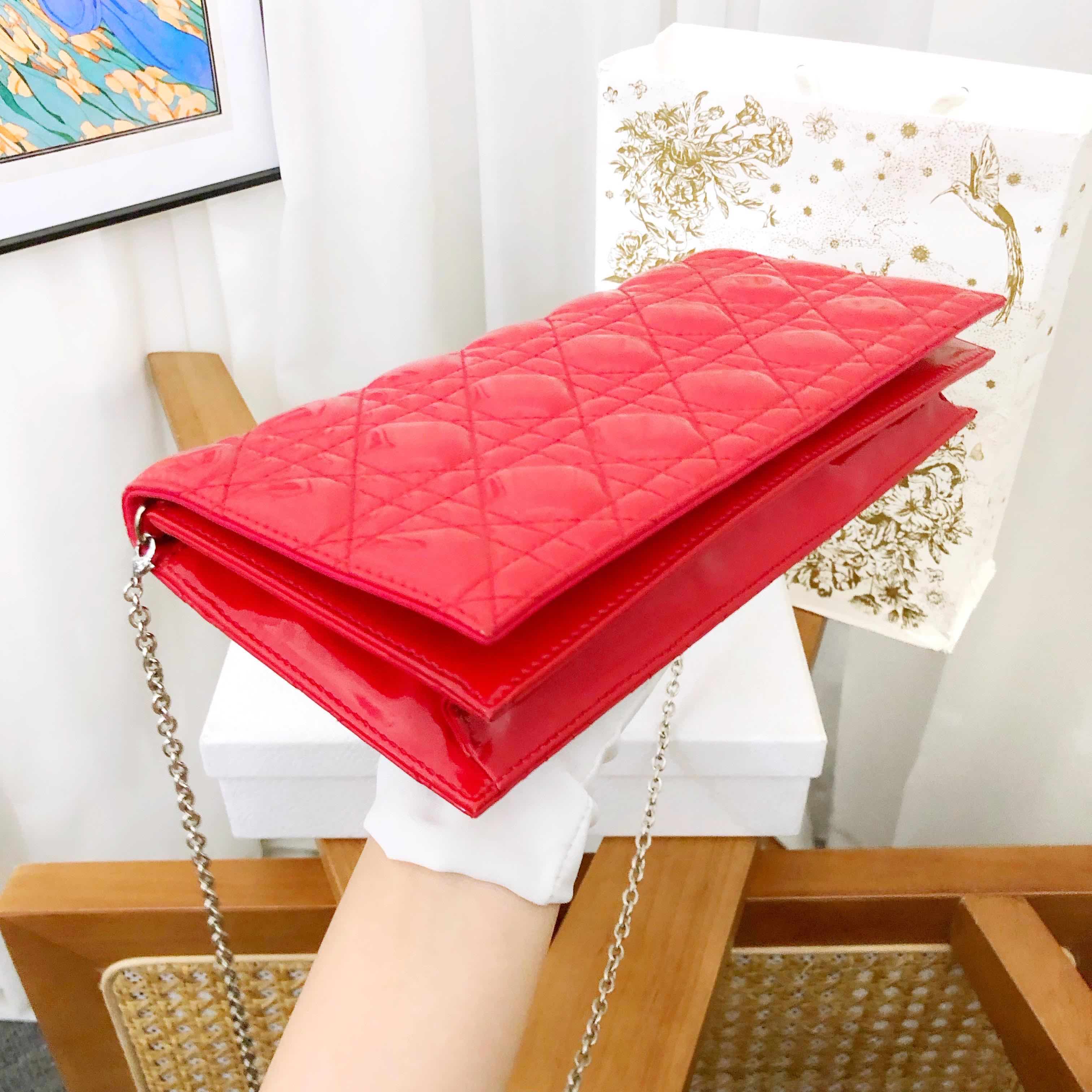 dior lady dior red wallet on chain