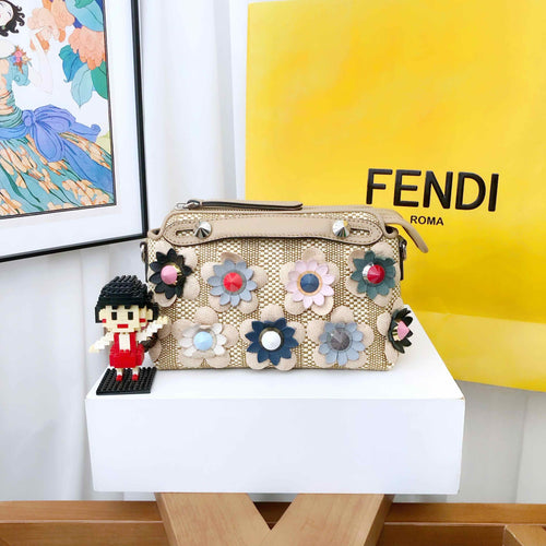 Fendi By The Way Floral Embellished Beige Tote Bag
