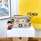 Fendi By The Way Floral Embellished Beige Tote Bag