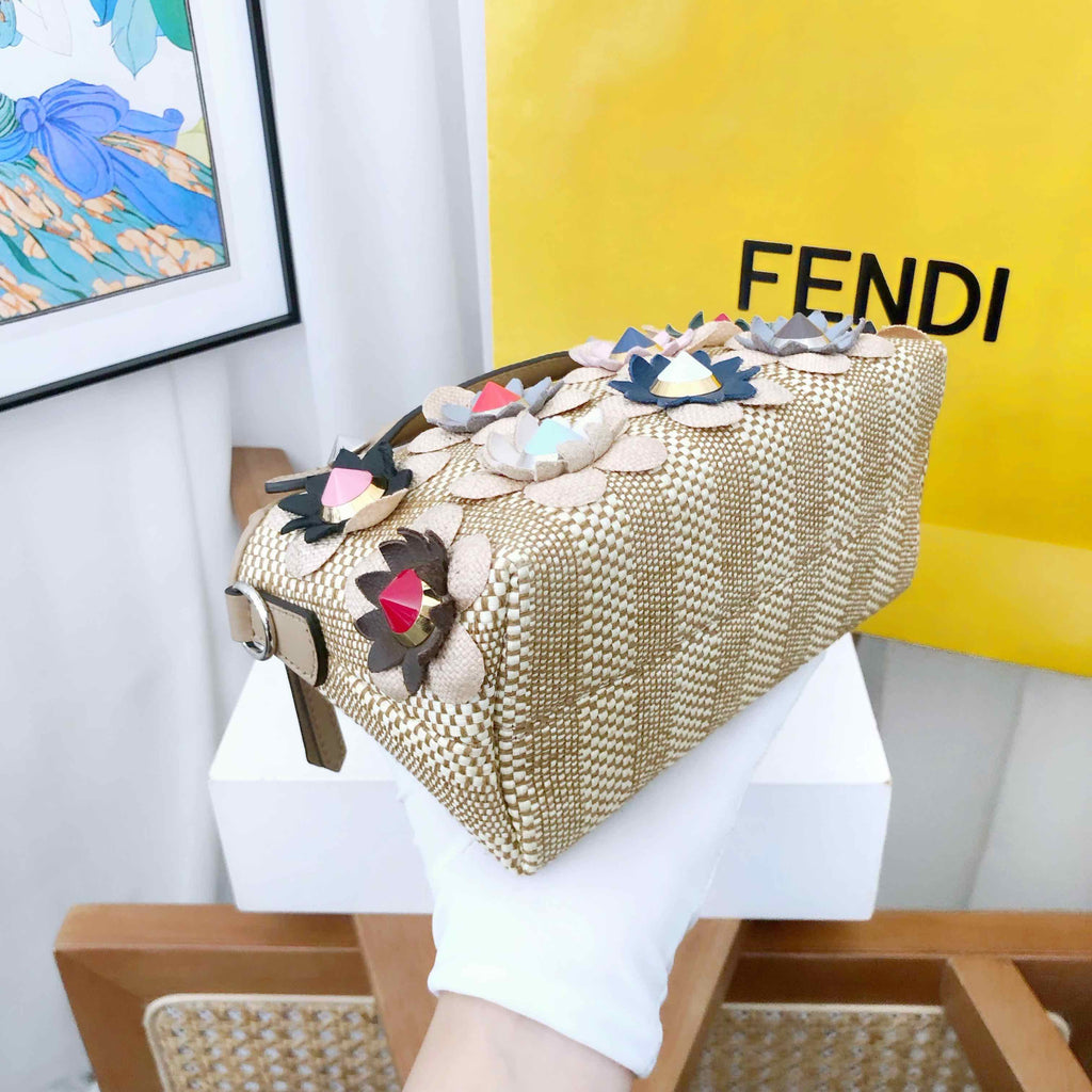 Fendi By The Way Floral Embellished Beige Tote Bag