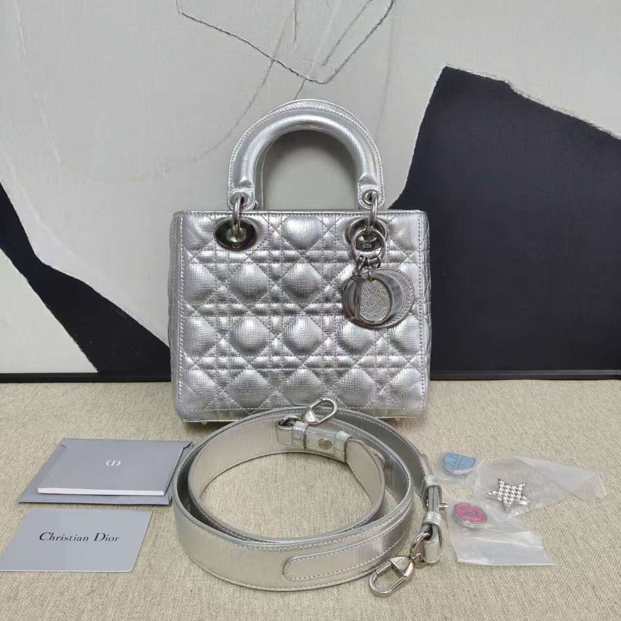 Dior Lady Bag Silver Top Handle Bag