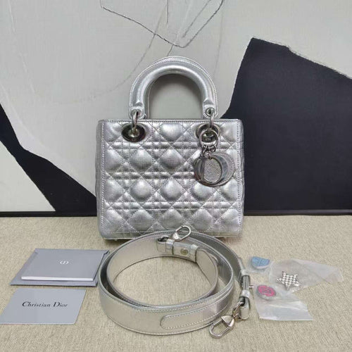 Dior Lady Bag Silver Top Handle Bag