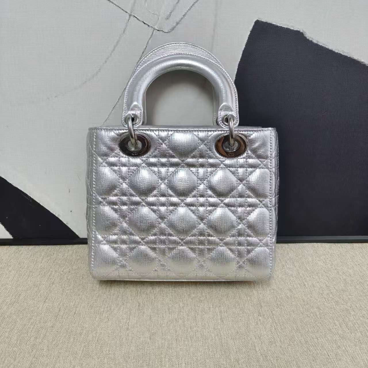 Dior Lady Bag Silver Top Handle Bag