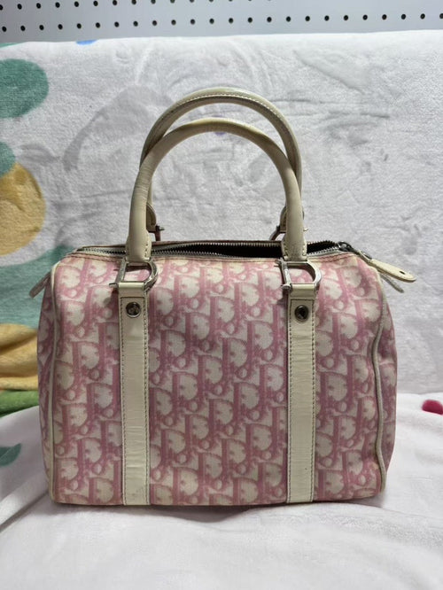Dior Boston Bag Pink Canvas Top Handle Bag