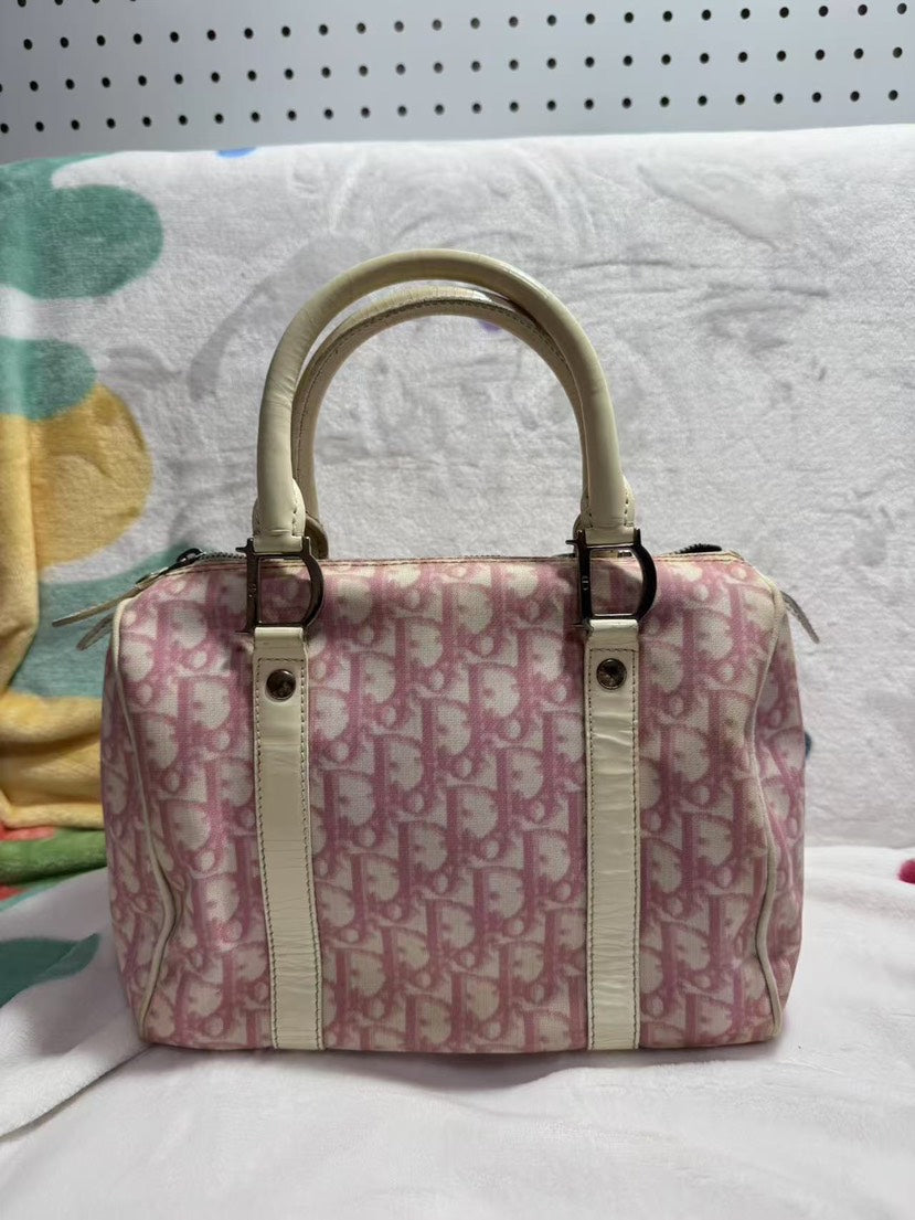 Dior Boston Bag Pink Canvas Top Handle Bag