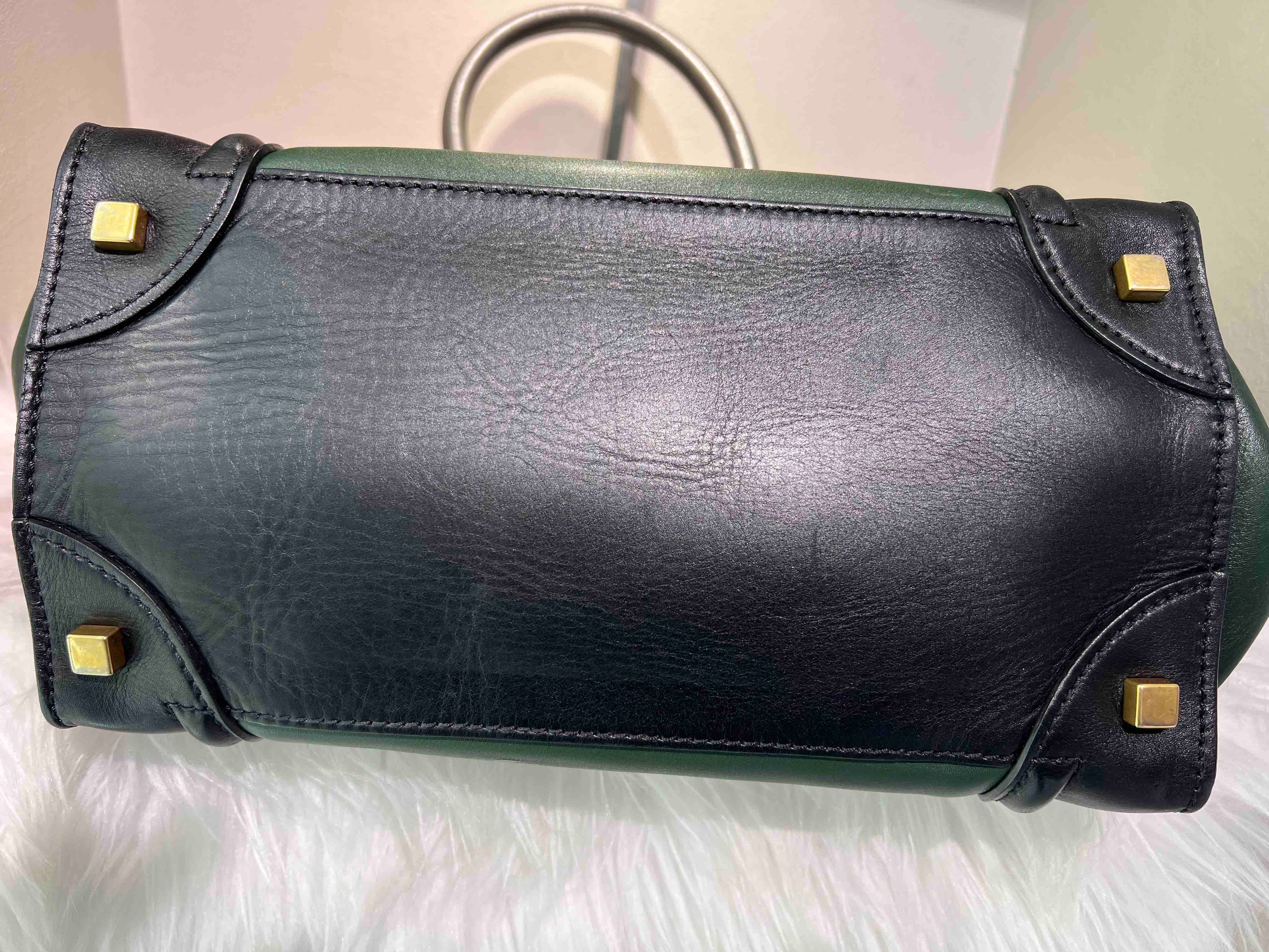 CELINE Luggage Smiling Face Bag in Green and Black Leather