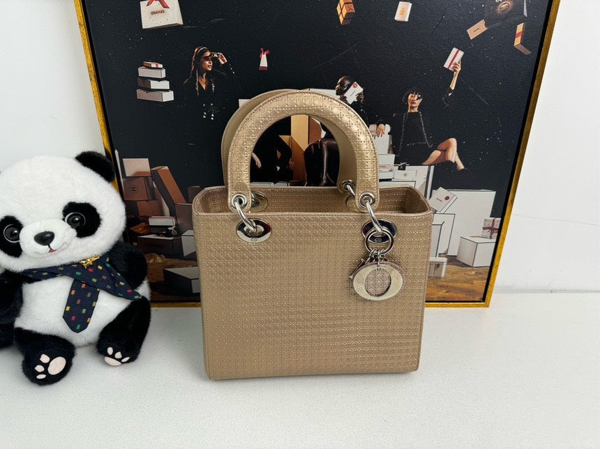 Lady Dior  Top Handle Bag in Gold Canvas - No Strap 11683897