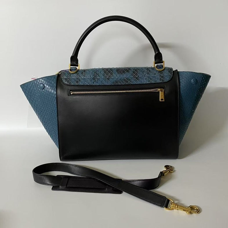 Celine Two Ways Bag in Blue and Black Python Leather -  Satchel