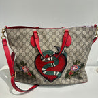 Gucci Ophidia Beige Canvas Shoulder Bag with Snake Heart Motif