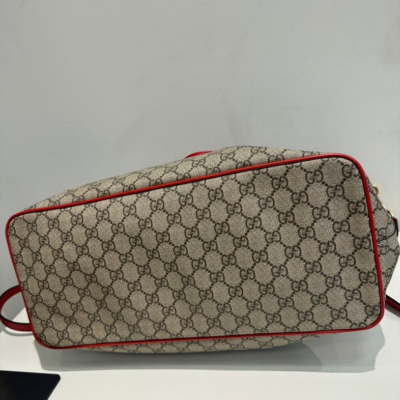 Gucci Ophidia Beige Canvas Shoulder Bag with Snake Heart Motif