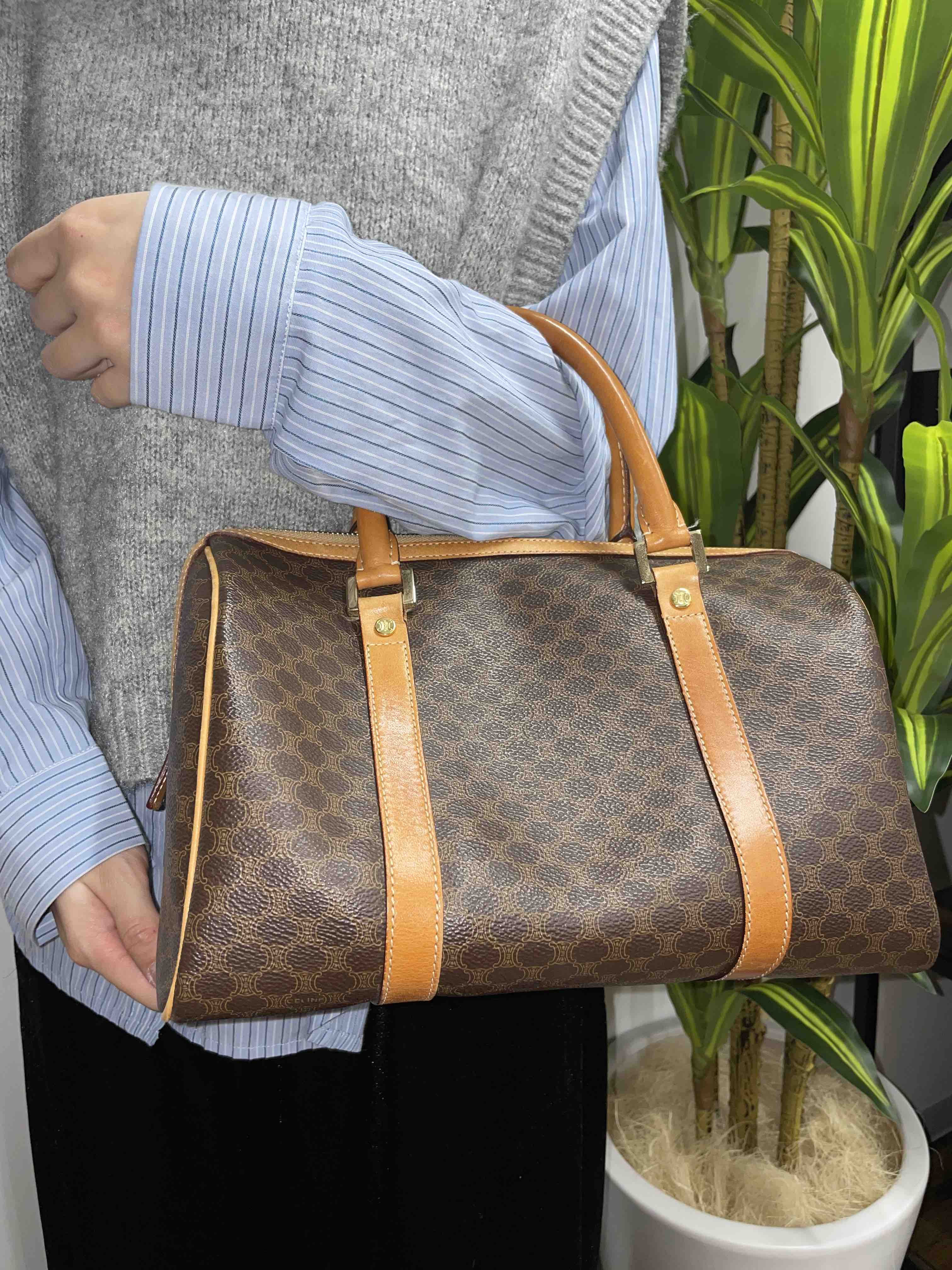 Celine Monogram Boston Bag in Brown Canvas