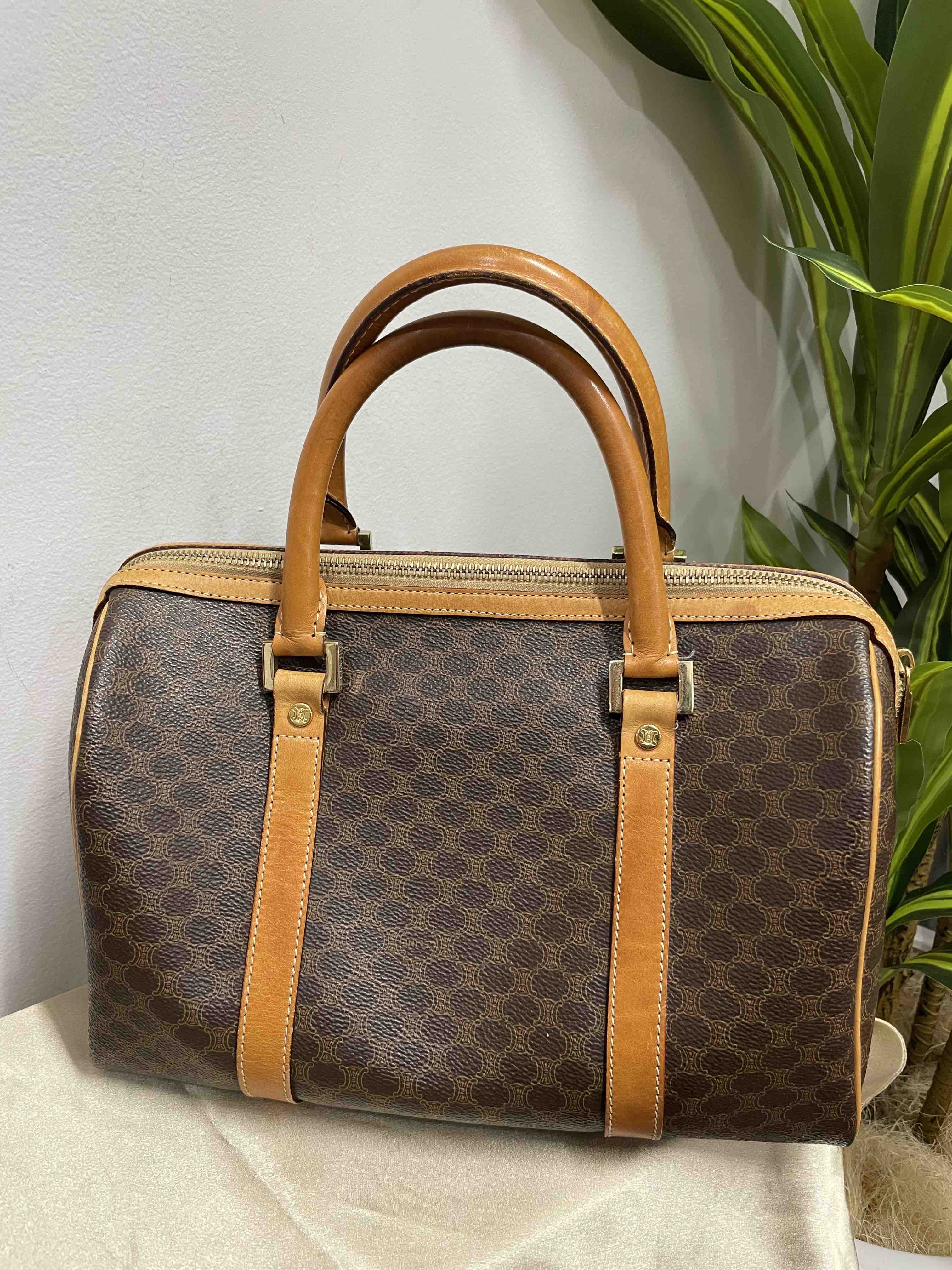 Celine Monogram Boston Bag in Brown Canvas
