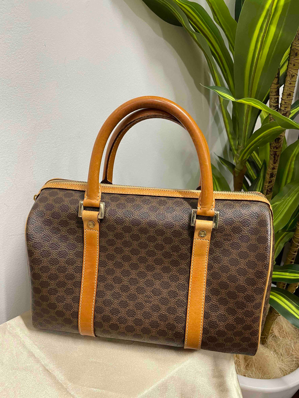 Celine Monogram Boston Bag in Brown Canvas