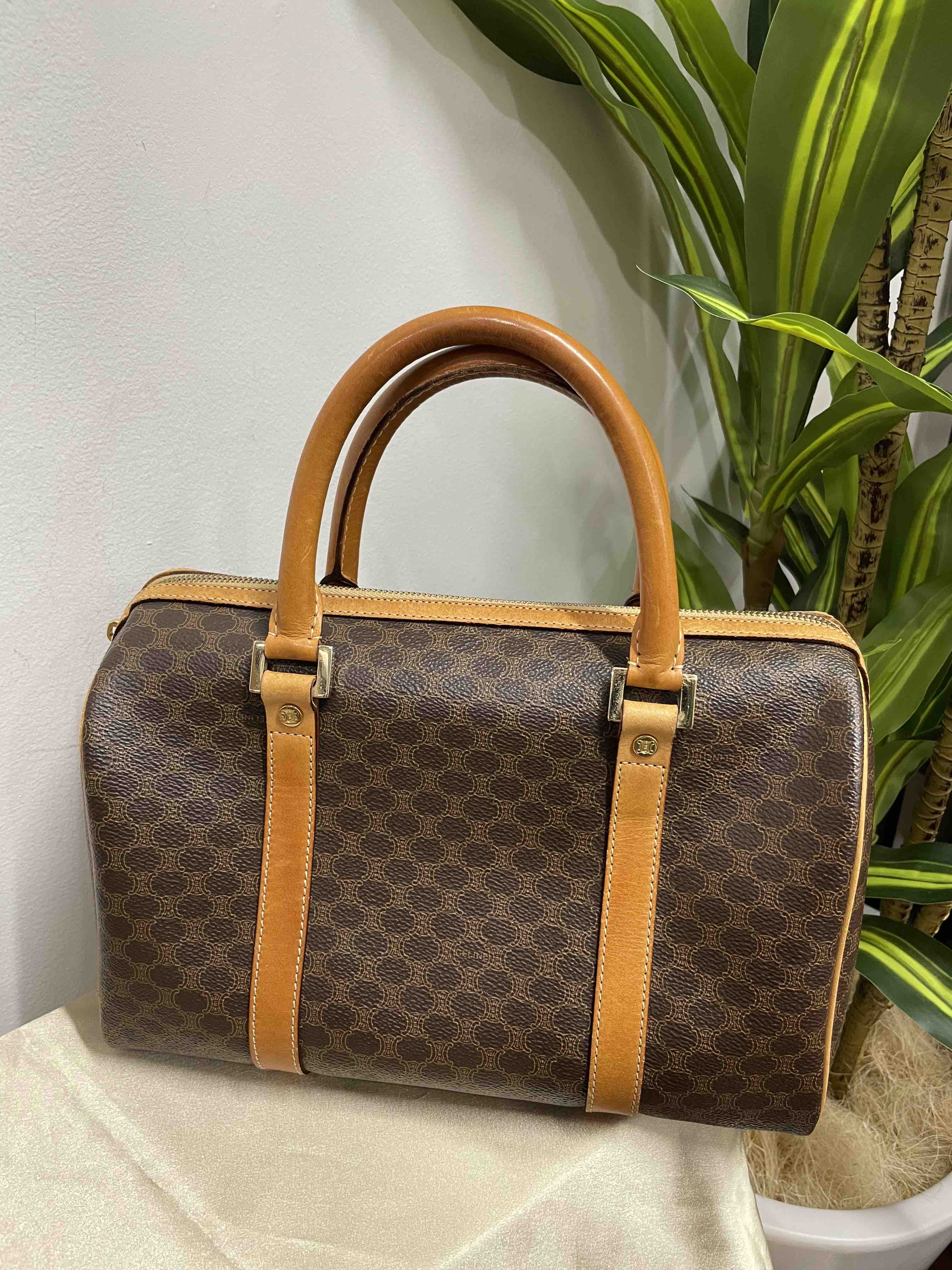 Celine Monogram Boston Bag in Brown Canvas