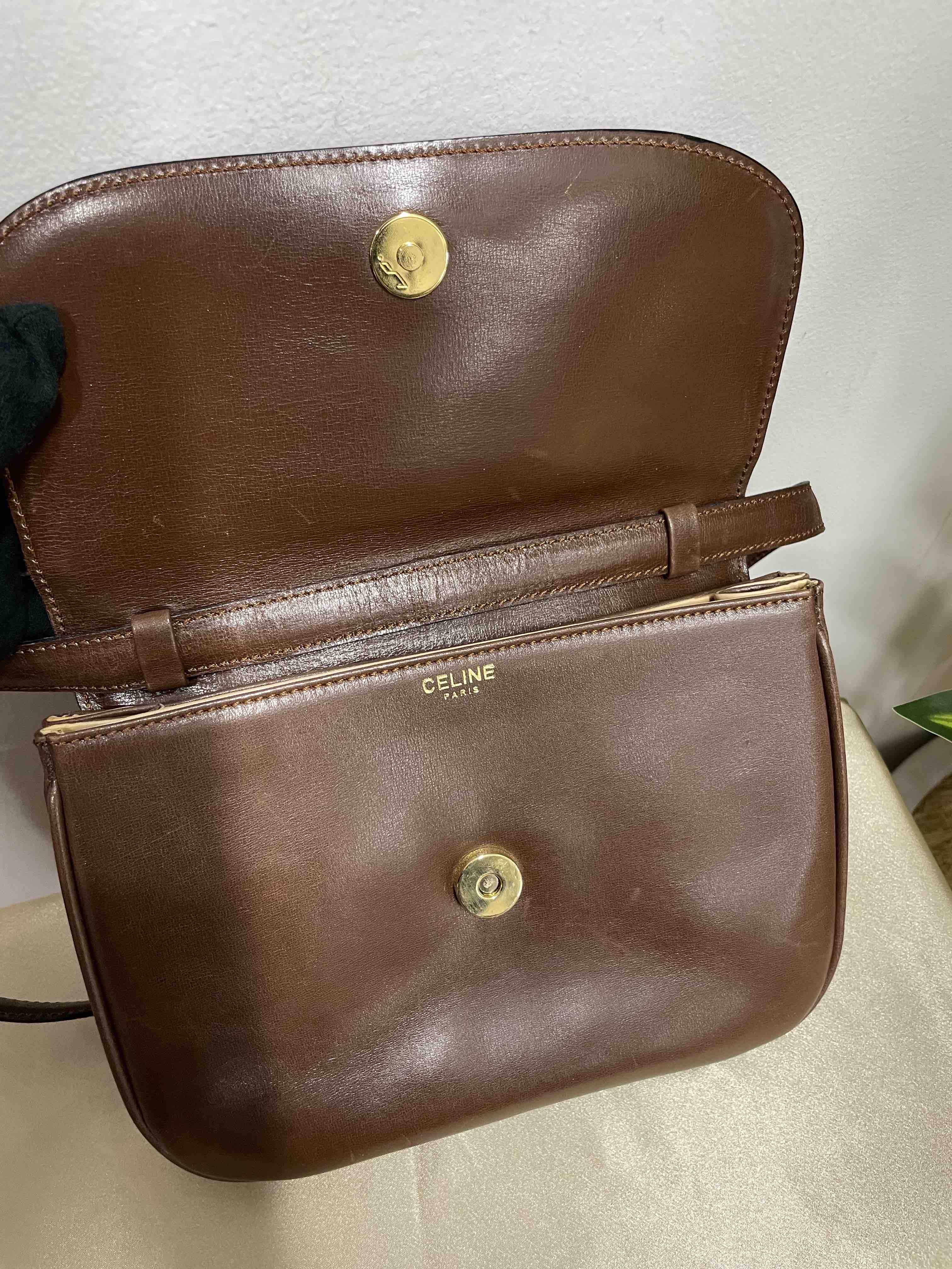 Celine Vintage Shoulder Bag Brown Leather