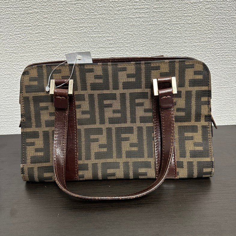Fendi Vintage FF Logo Canvas Brown Shoulder Bag