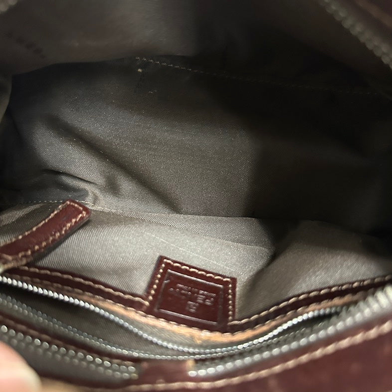 Fendi Vintage FF Logo Canvas Brown Shoulder Bag