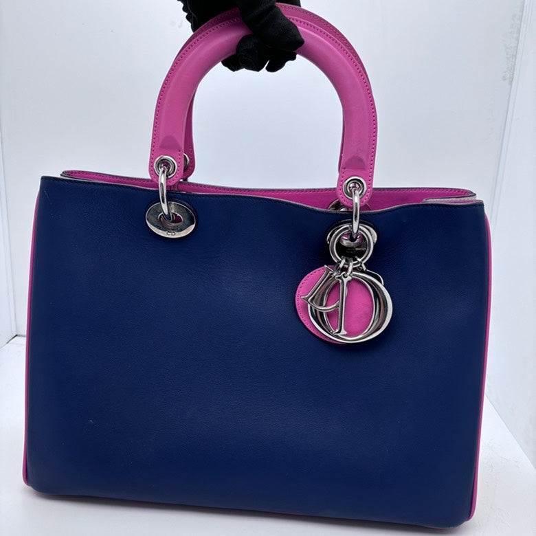 Dior Lady Dior Blue and Pink Handle Bag